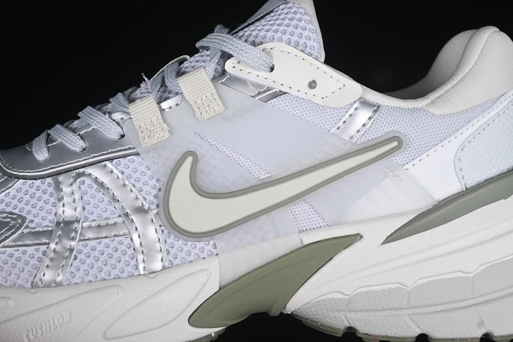 Close-up of the side Swoosh, mesh panels, and sculpted midsole