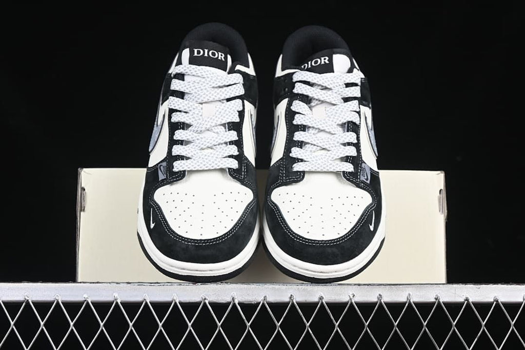 Front view of the pair showing perforated toe boxes and patterned laces.