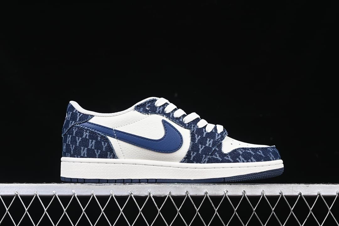 Side profile showing the low-top shape and blue outsole