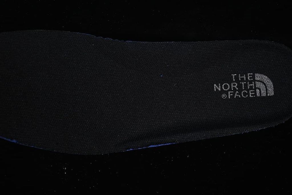 Close-up of the black shoe insole with The North Face logo