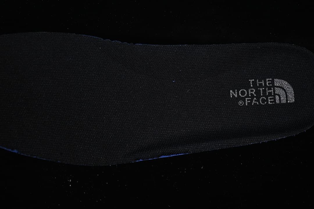 Close-up of the black shoe insole with The North Face logo
