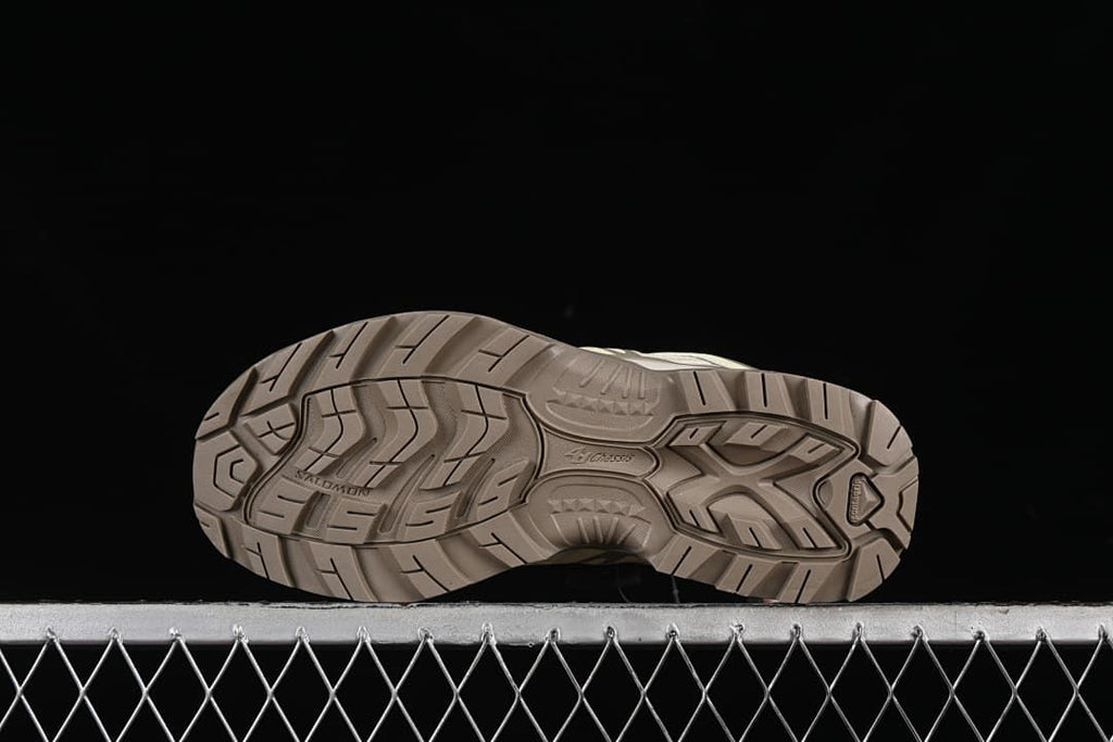 Underside view showing the trail outsole tread