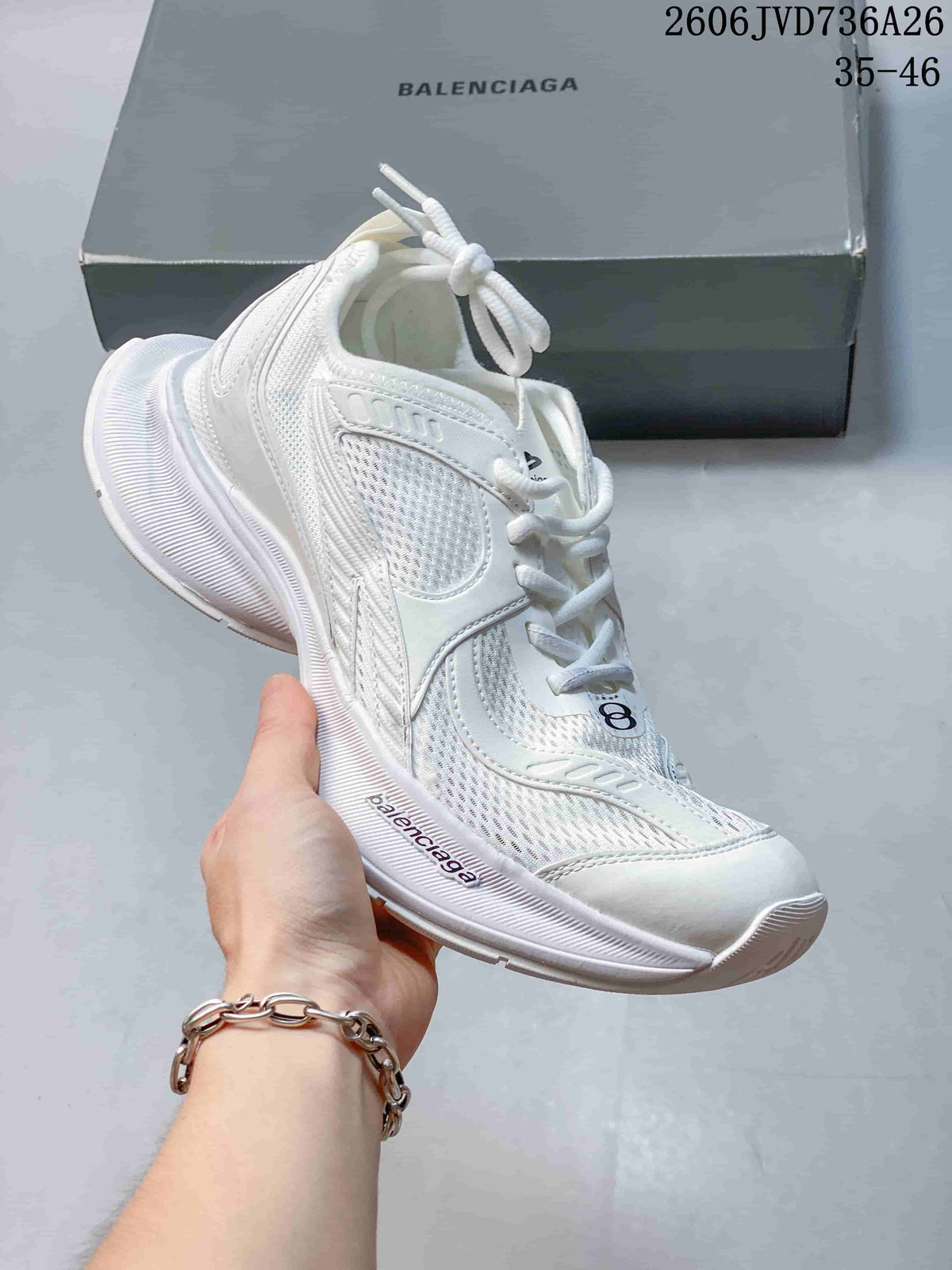 White Balenciaga Circuit-style lace-up sneaker with mesh-look panels and a thick sole