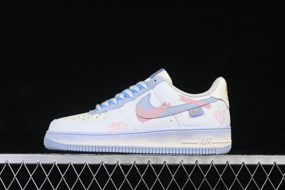 Side profile highlighting the pastel graphics and pale blue accents