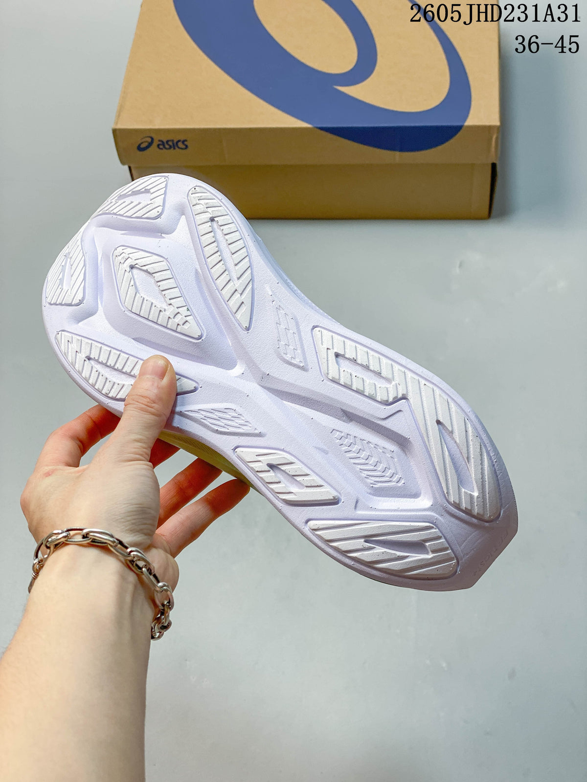 Underside view of the white sculpted outsole