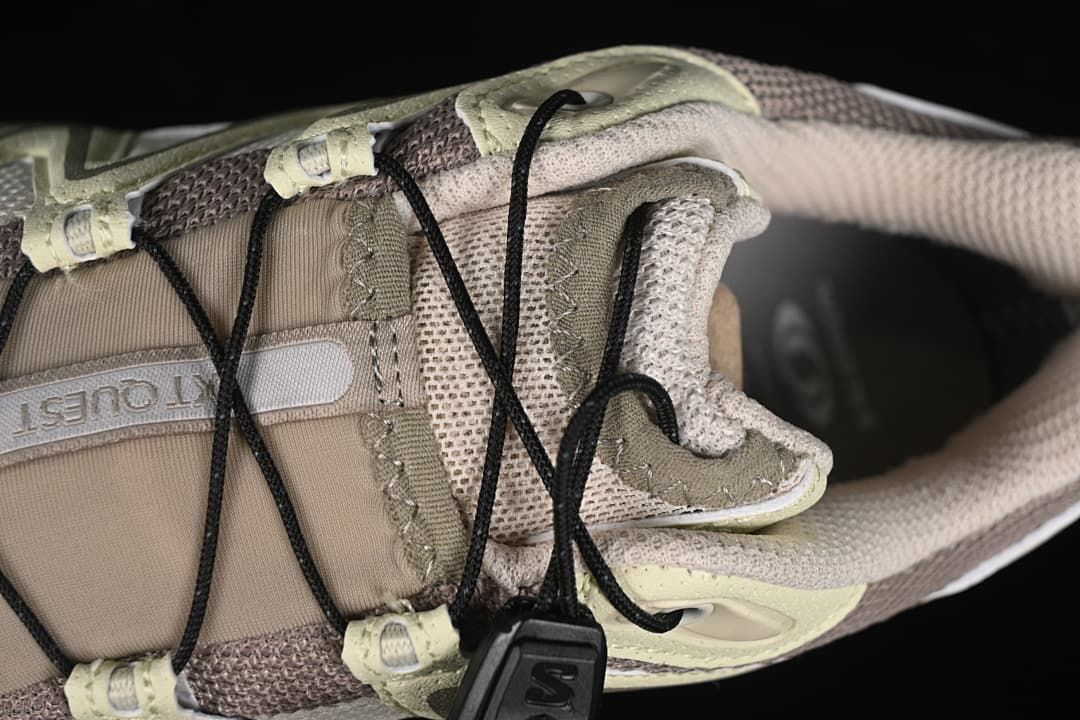 Top-down detail of the tongue and quick-lacing cords
