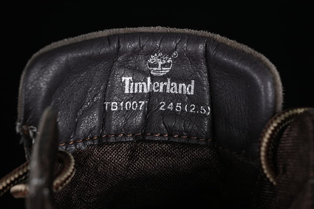Tongue label showing Timberland branding, TB10077, and sample size 245 (2.5)