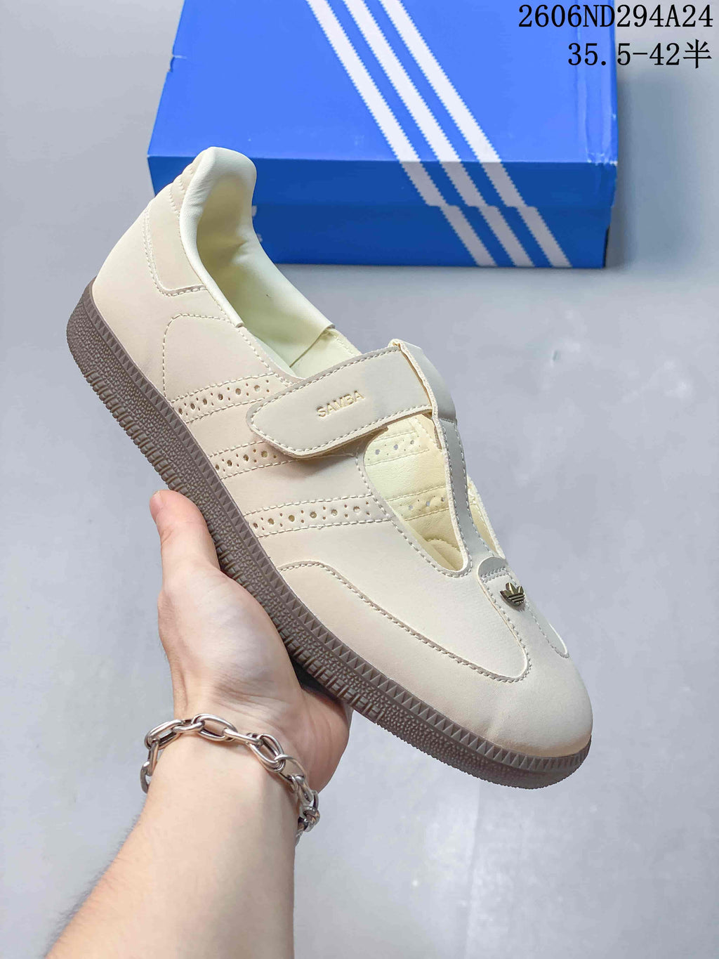 Cream adidas Samba Jane Mary Jane sneaker with perforated stripe detailing