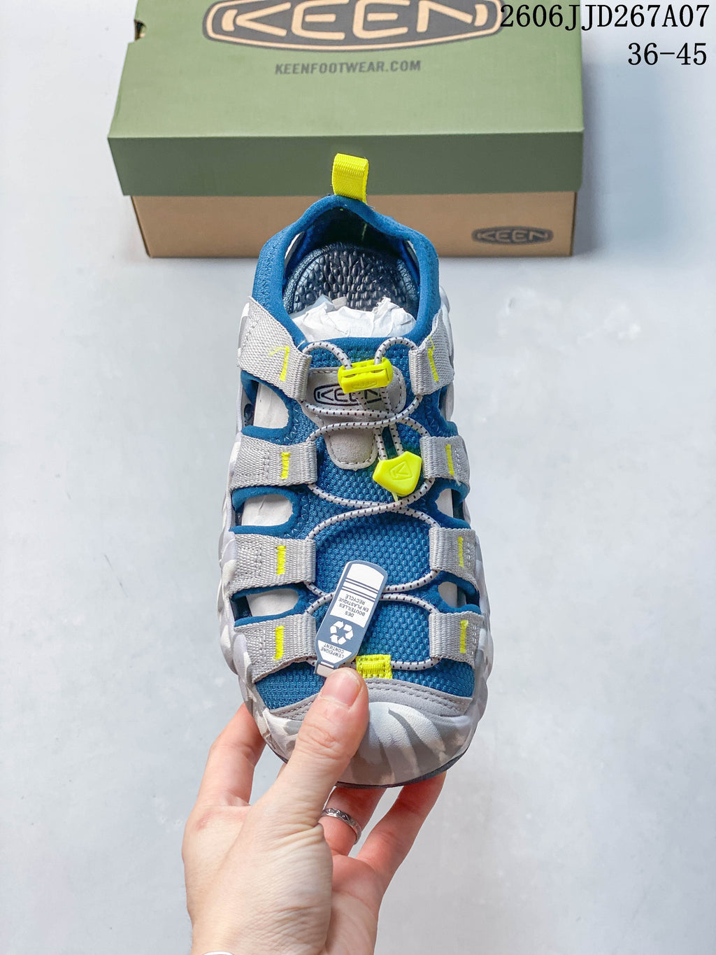 Top view showing the sandal's open upper and cord closure