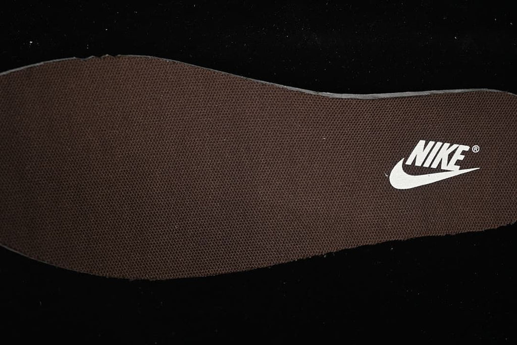 Close-up of the brown insole with Nike branding