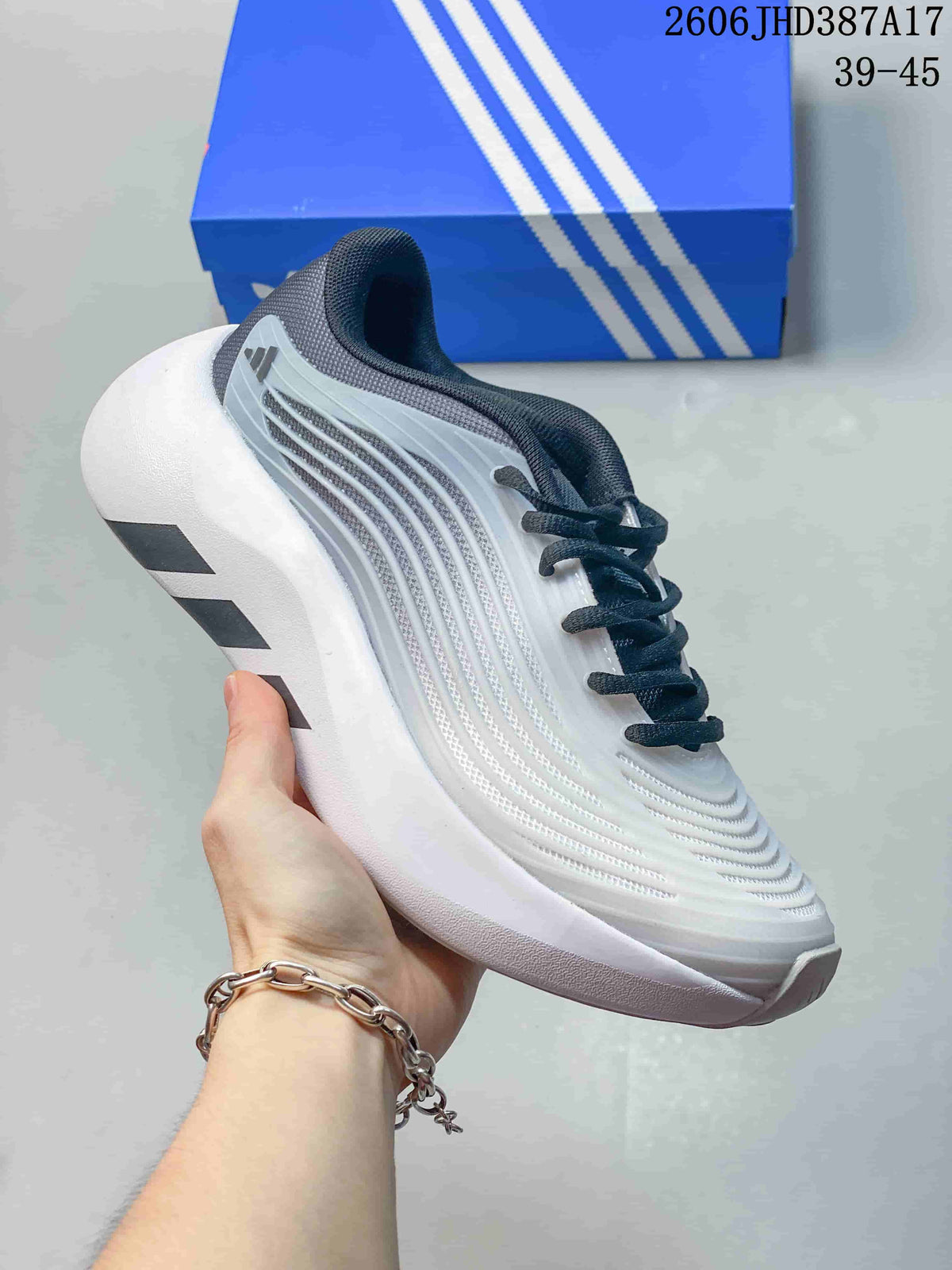 Angled side view of the white and grey adidas Purechill V2 sneaker.