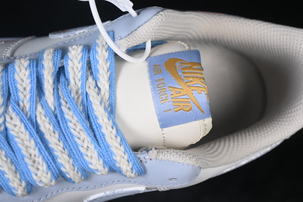Close-up of braided laces, tongue label, and padded collar