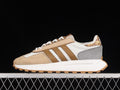 Side view of the beige, brown, white, and gray Adidas Retropy E5 sneaker