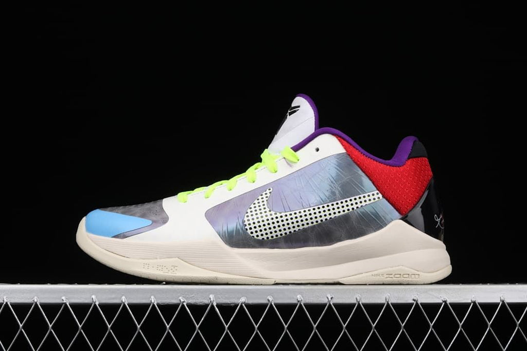 Side view of the multicolor Nike Kobe 5 Protro low-top basketball shoe