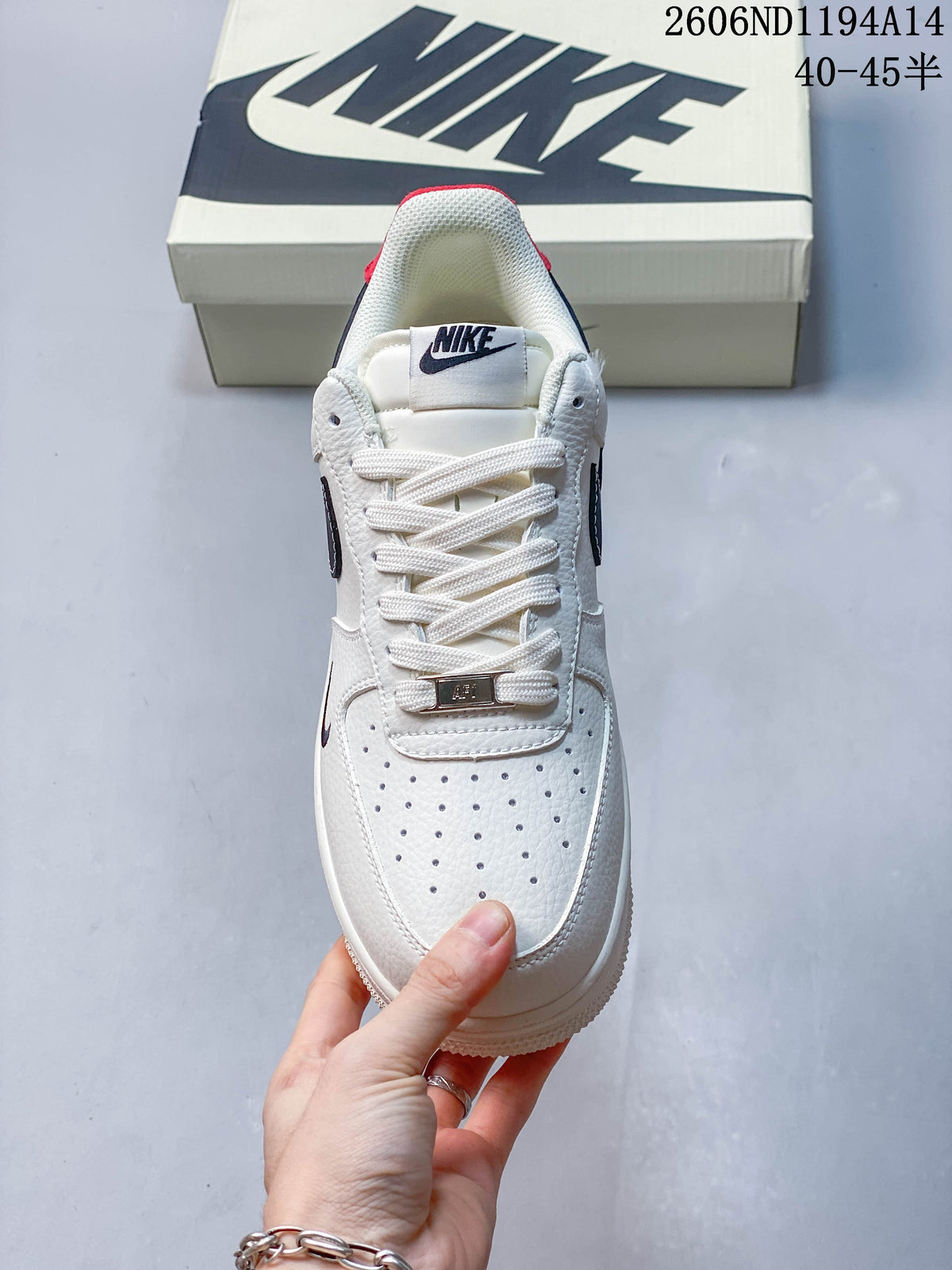 Front view showing the perforated toe, white laces, and metal lace tag