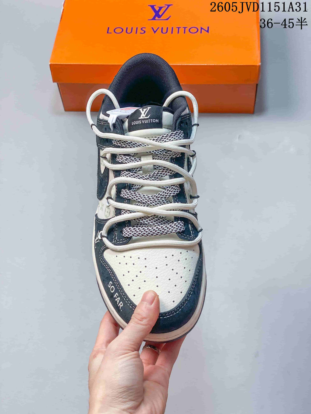 Top view showing the perforated toe and layered laces.