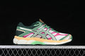 Side view of ASICS GEL-CUMULUS 16 sneakers in cream, green, and pink