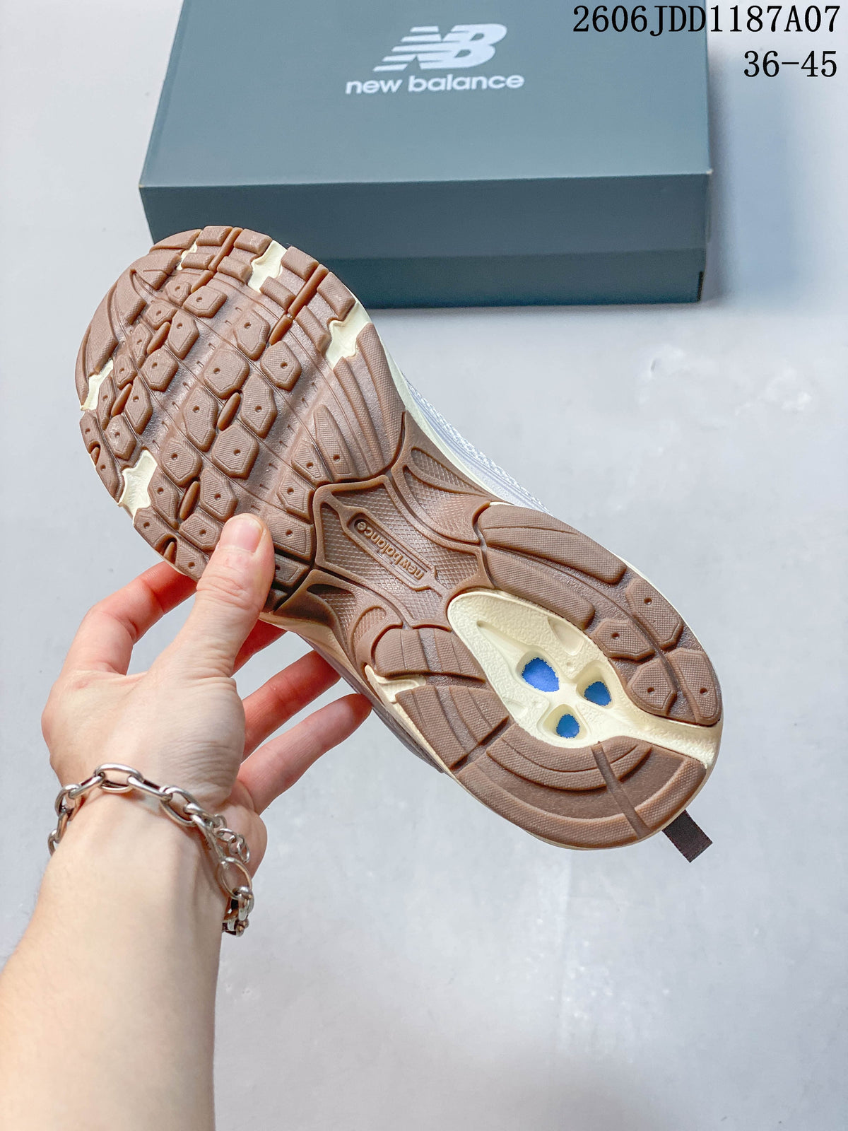 Close-up of the sneaker's gum-colored outsole and tread