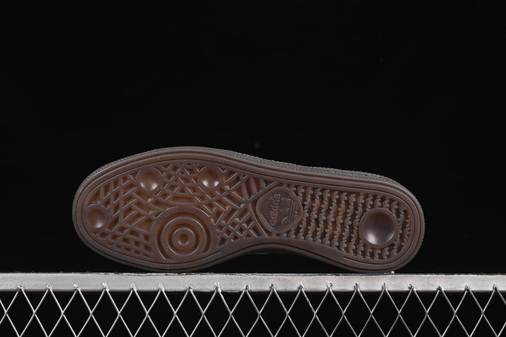 Underside view of the brown patterned outsole