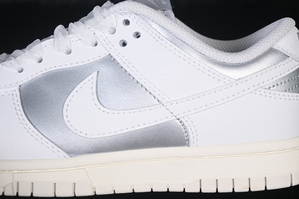 Close-up of the white Swoosh and silver side panels