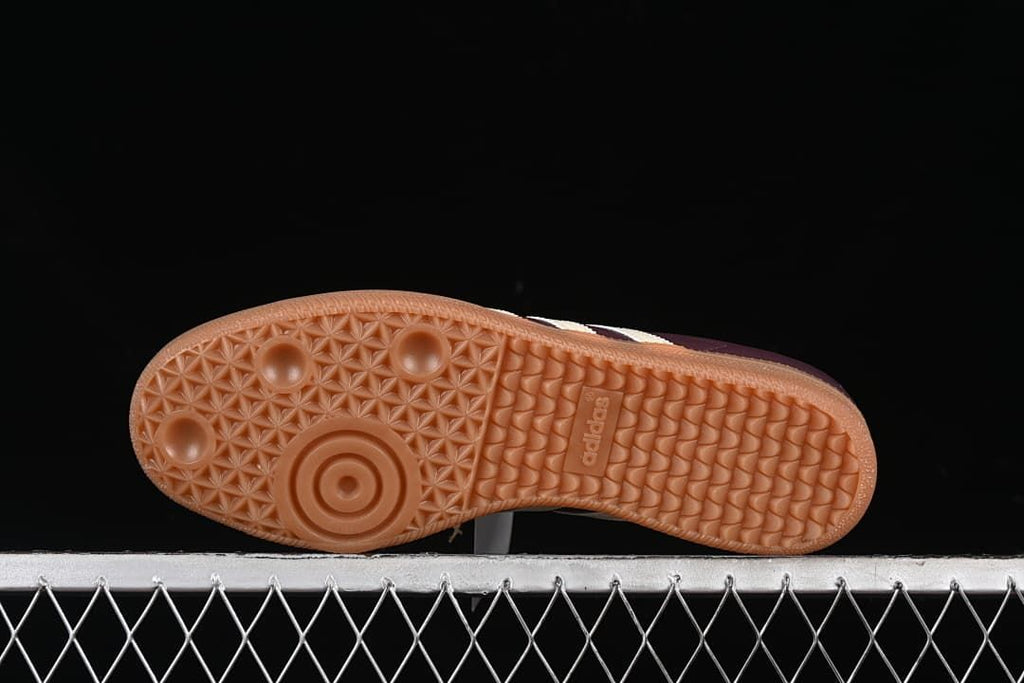 Underside of the gum-colored outsole with patterned tread