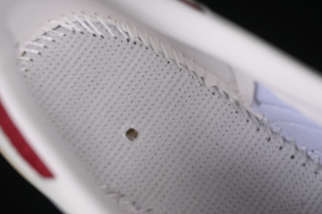 Close-up of perforated sneaker lining and interior construction