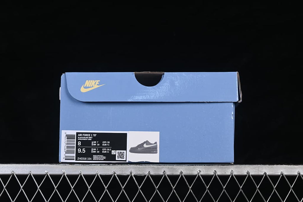 Blue shoe box with a product label showing Air Force 1 '07 and style code ZH0316-154
