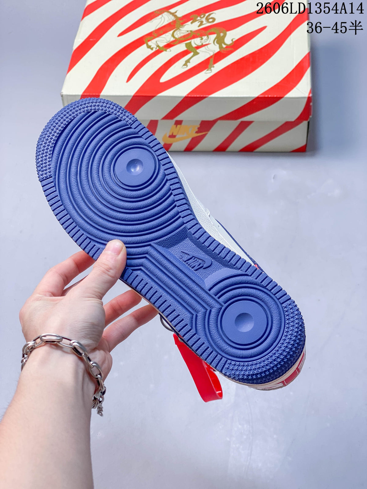 Close-up of the blue outsole on the sneaker.