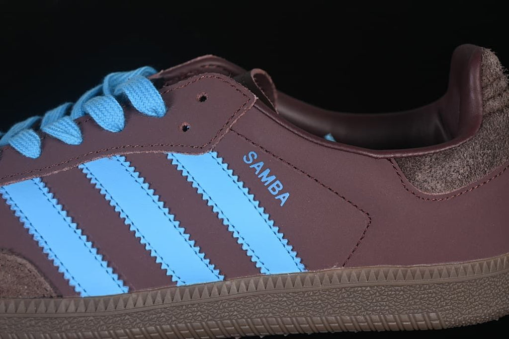 Close-up of the blue stripes and Samba side marking.