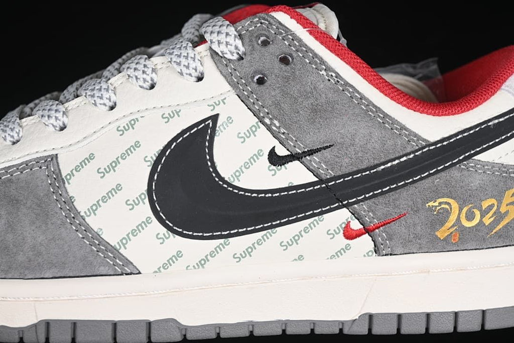 Close-up of the side panels, Swoosh, and patterned detailing
