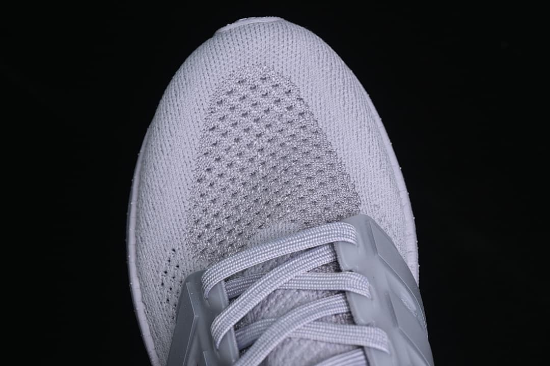 Top view of the knit-style toe and lace area