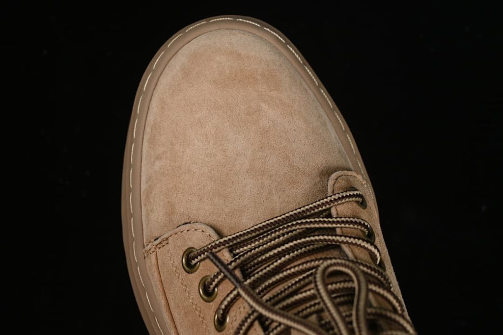 Top-down view of the rounded toe and lace-up front