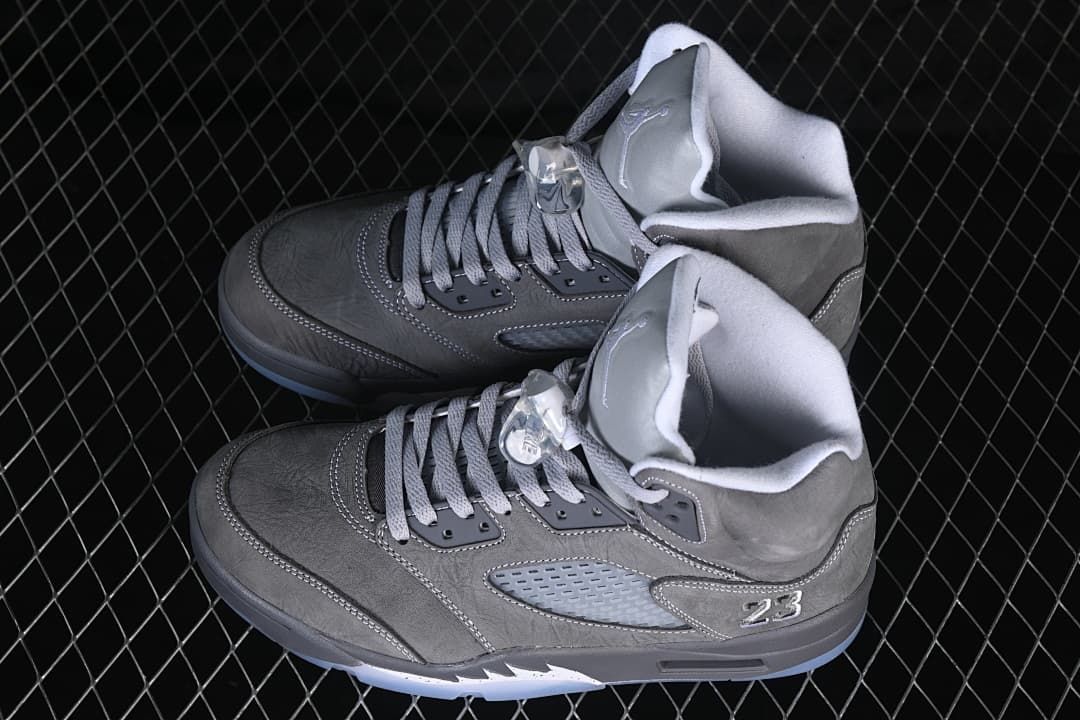 Pair of grey and white high-top sneakers