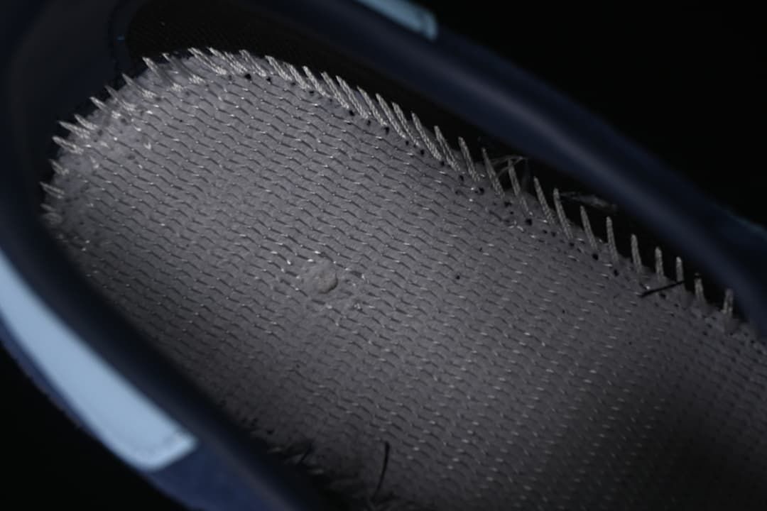 Close-up of the sneaker's interior stitching