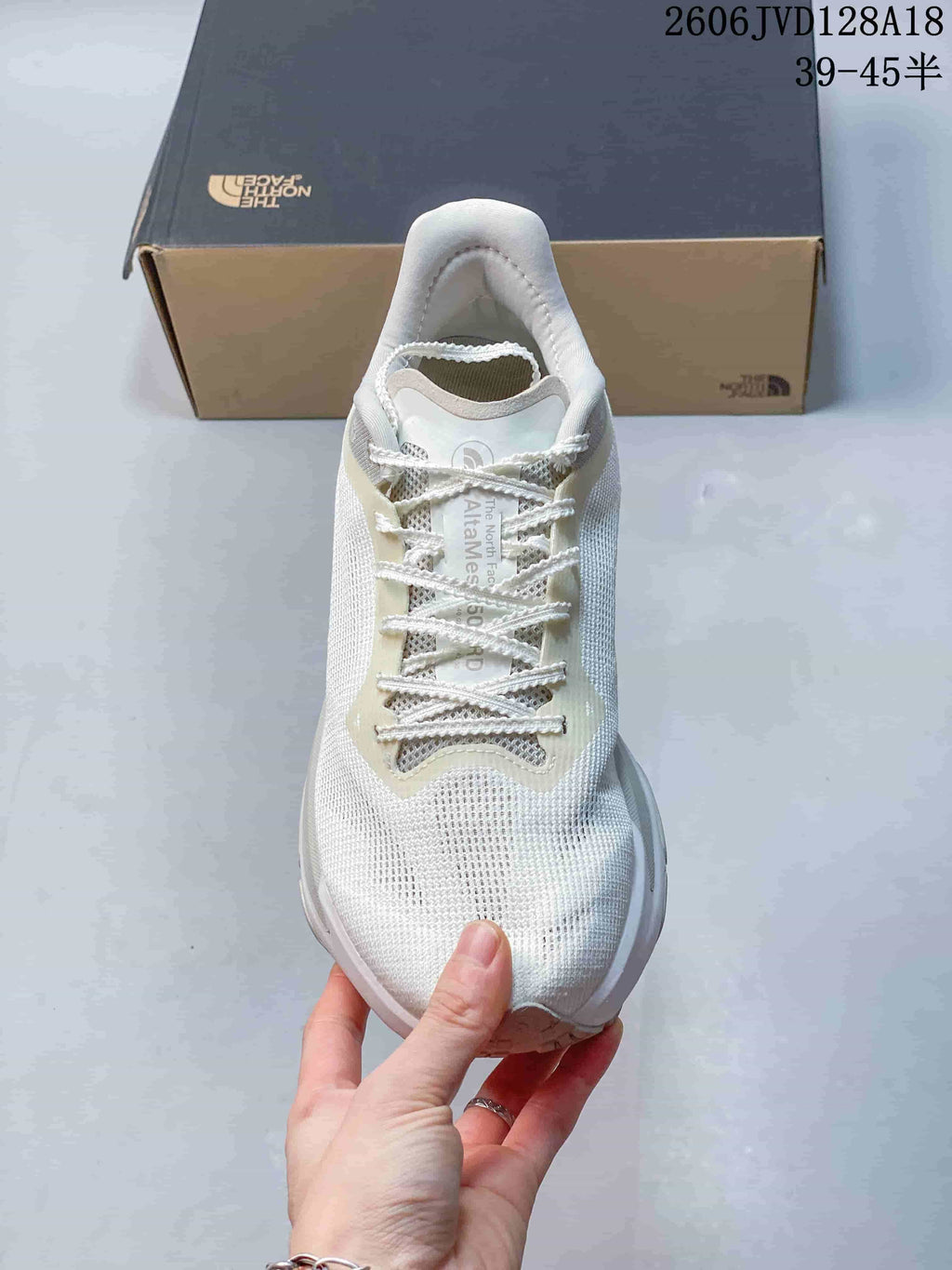Top view of the shoe showing its laces and upper