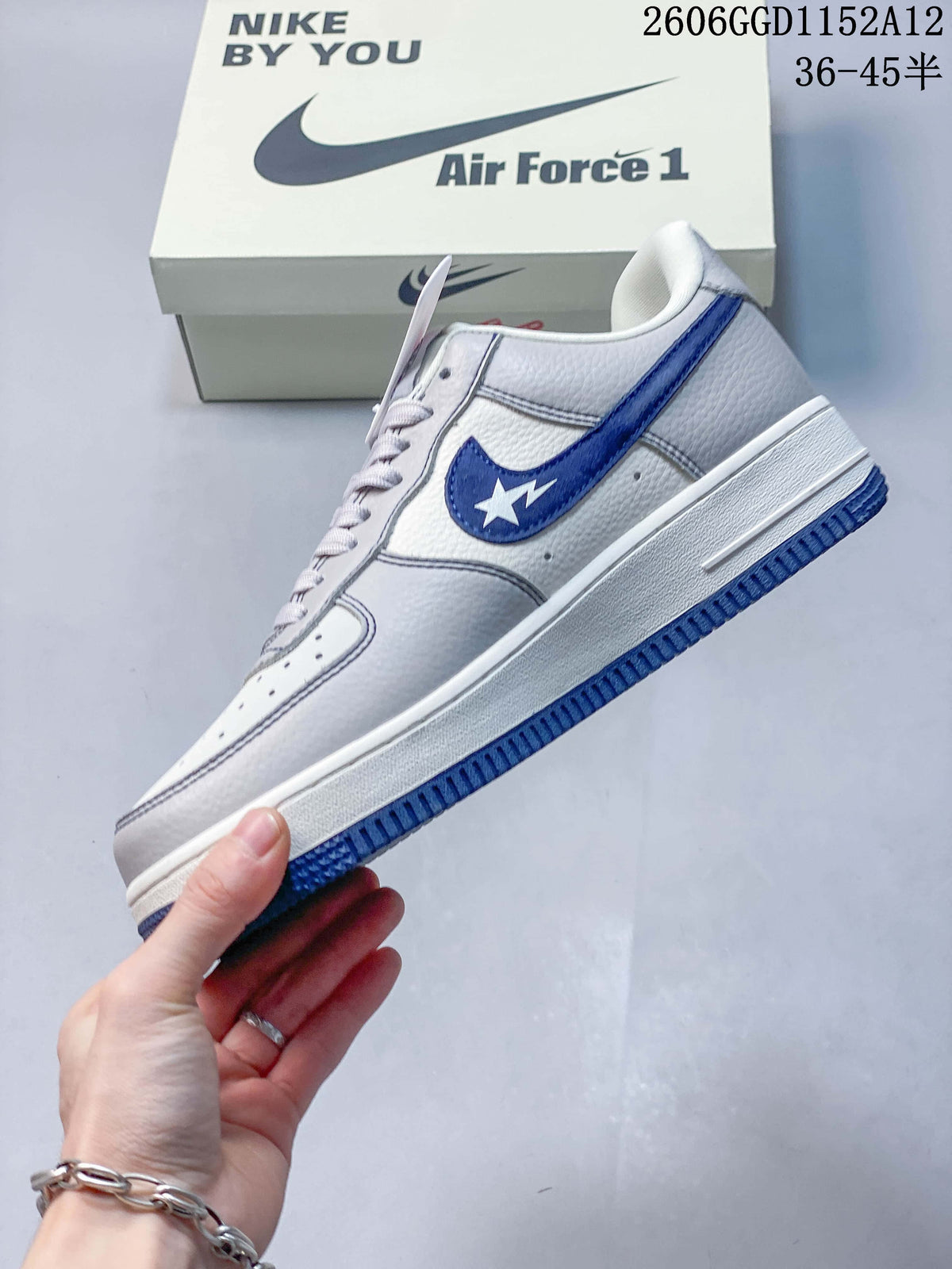 Side profile showing navy blue star details and contrasting panels