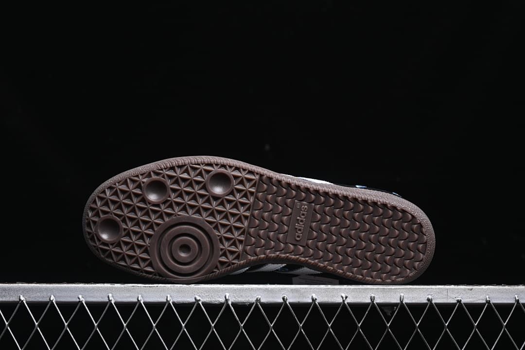 Underside view of the dark textured outsole