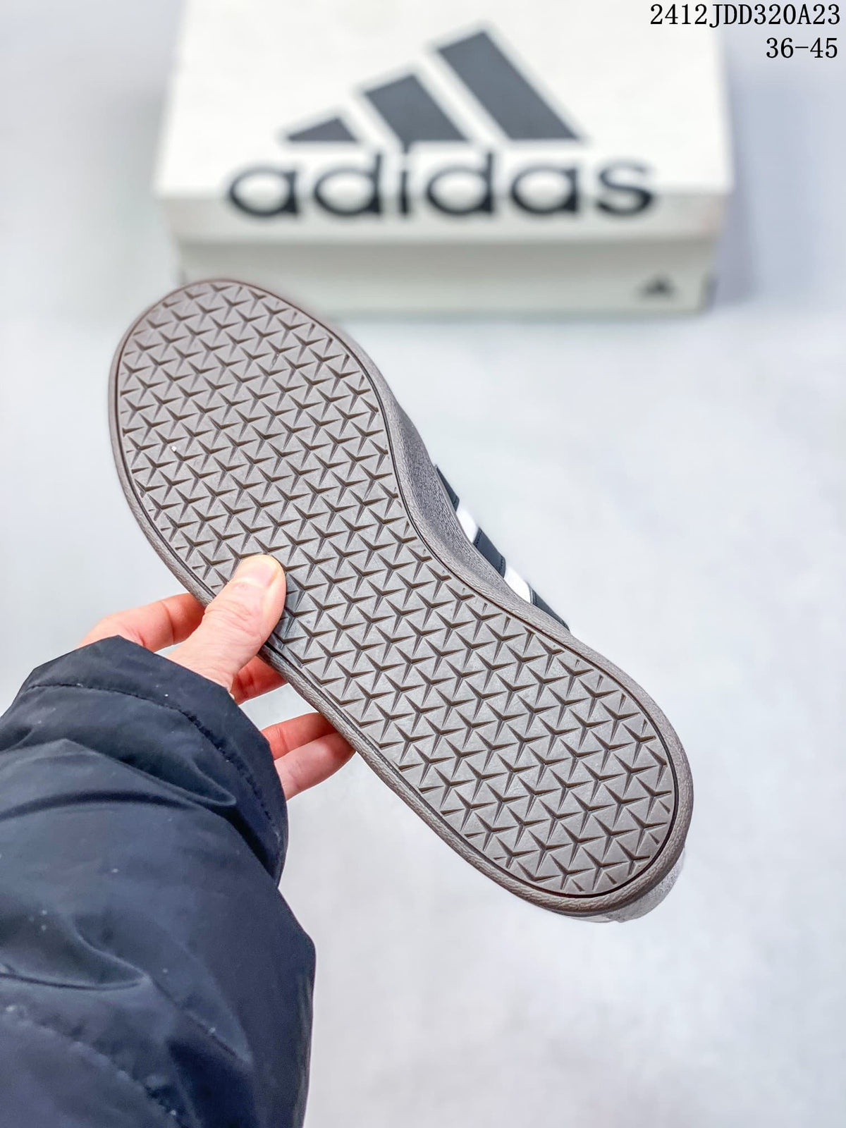 Close-up of the patterned rubber outsole on the Adidas VL Court Classic