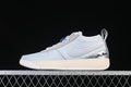 Side view of the light gray and white Nike Book 1 shoe with silver accents