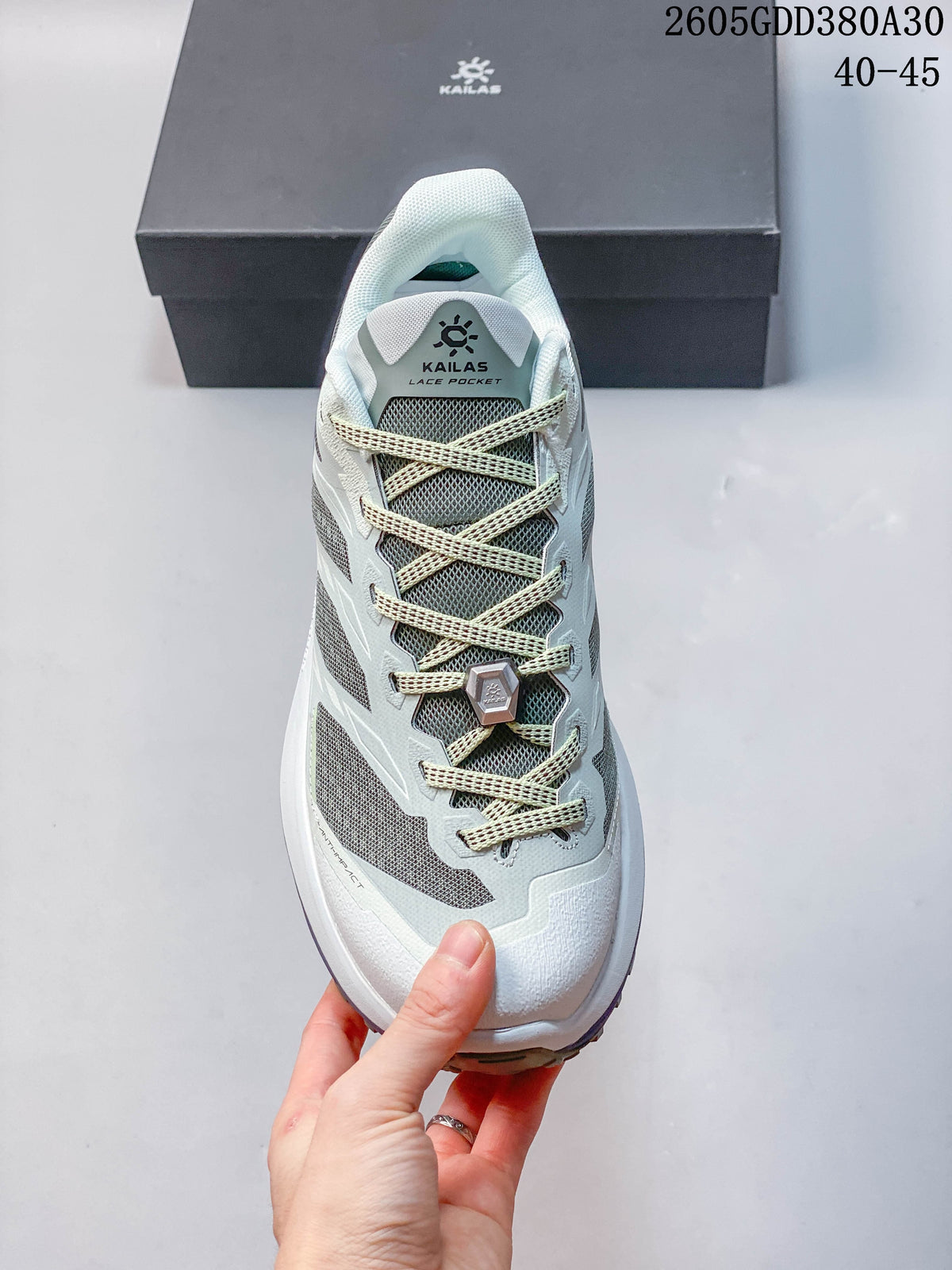 Top view of the Kailas C4 shoe showing its lacing and tongue; image also displays the size range 40–45.