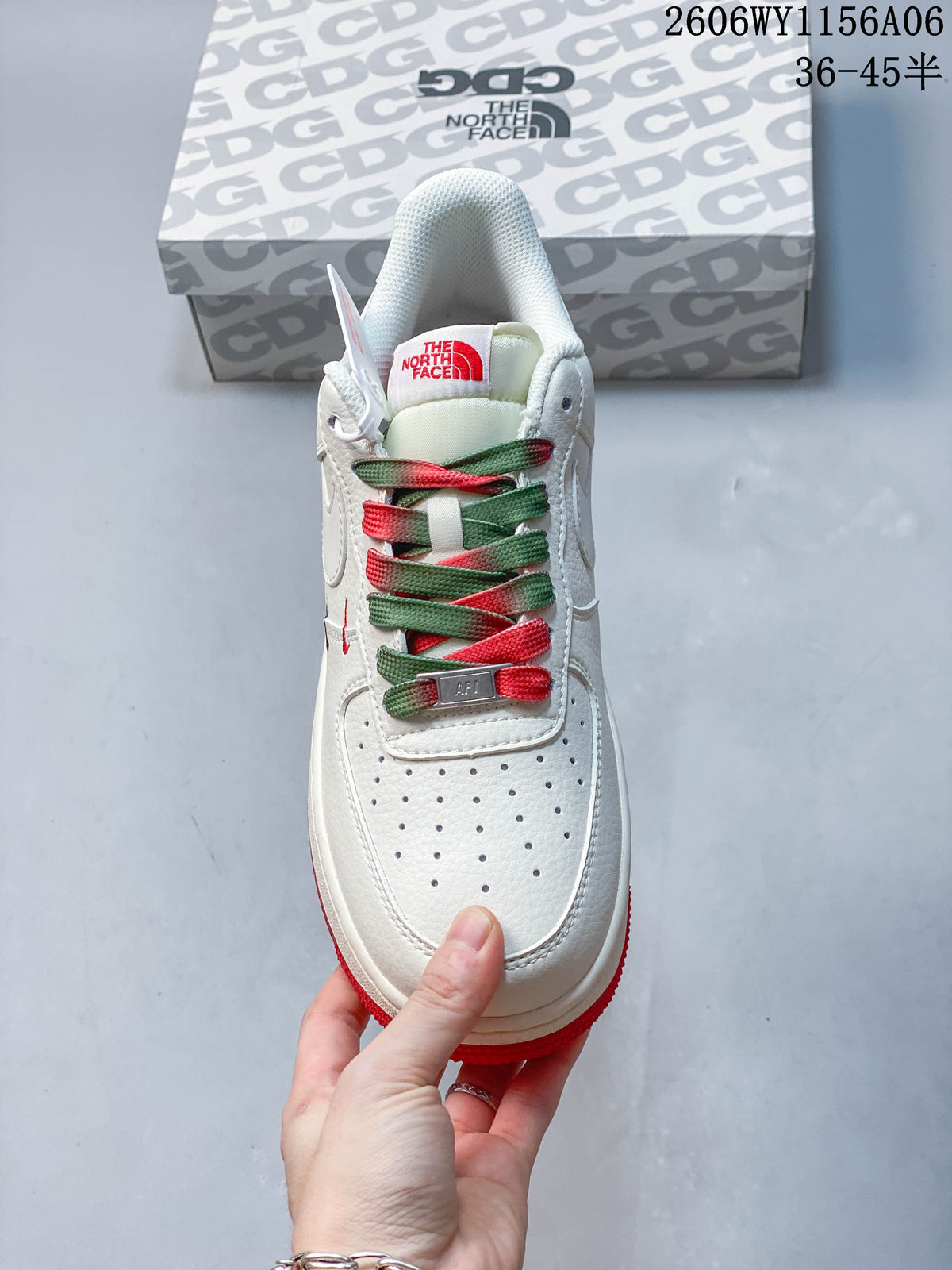 Front view showing the perforated toe and red-and-green laces