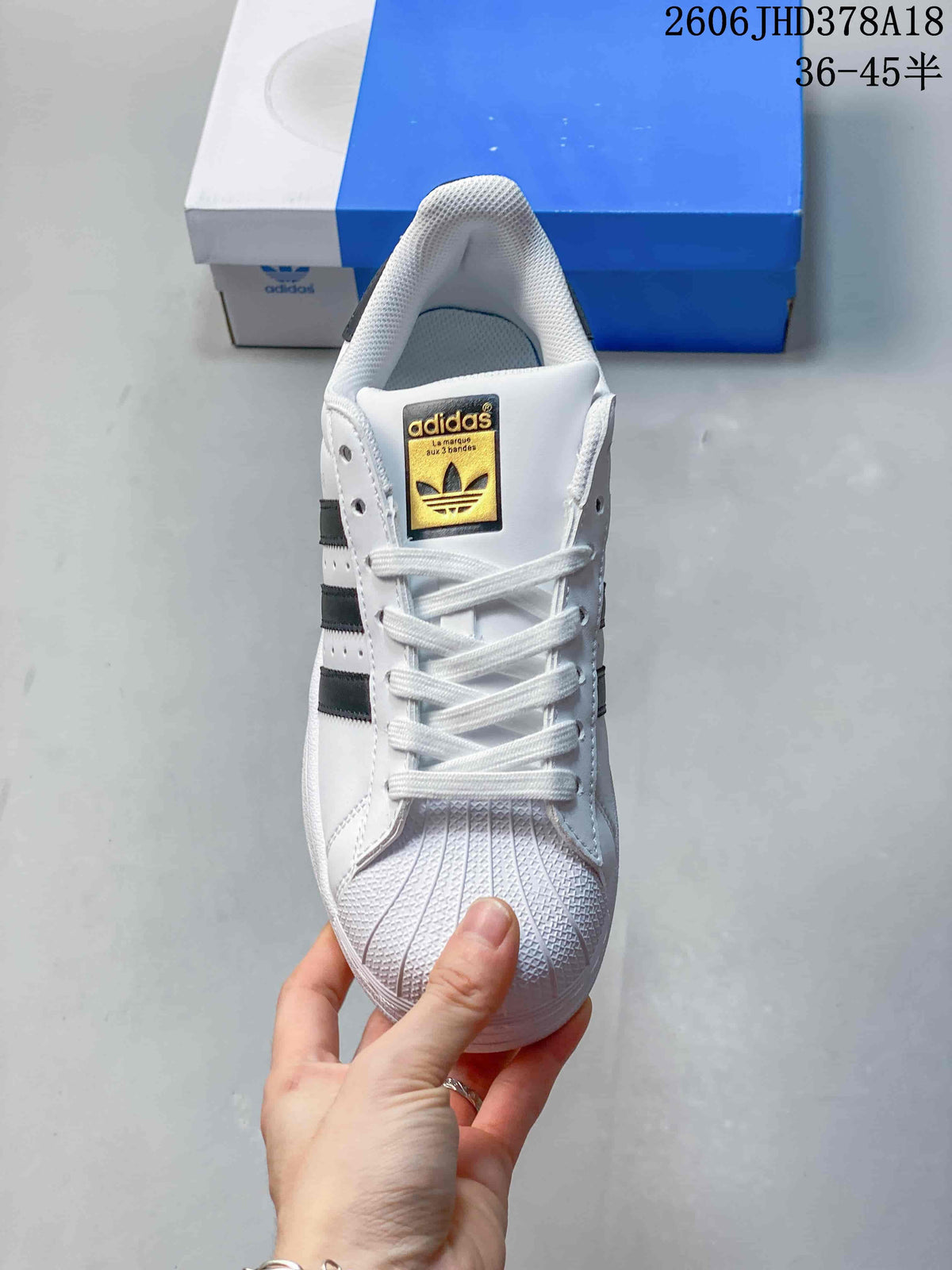 Front view showing the shell-style toe and lace-up fastening