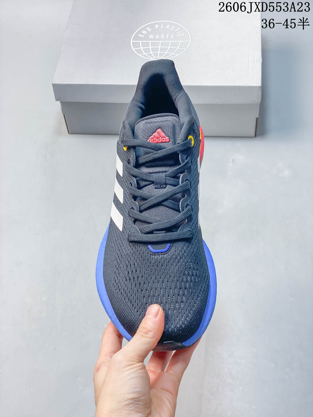 Top view of the lace-up Adidas PureBoost 21 shoe