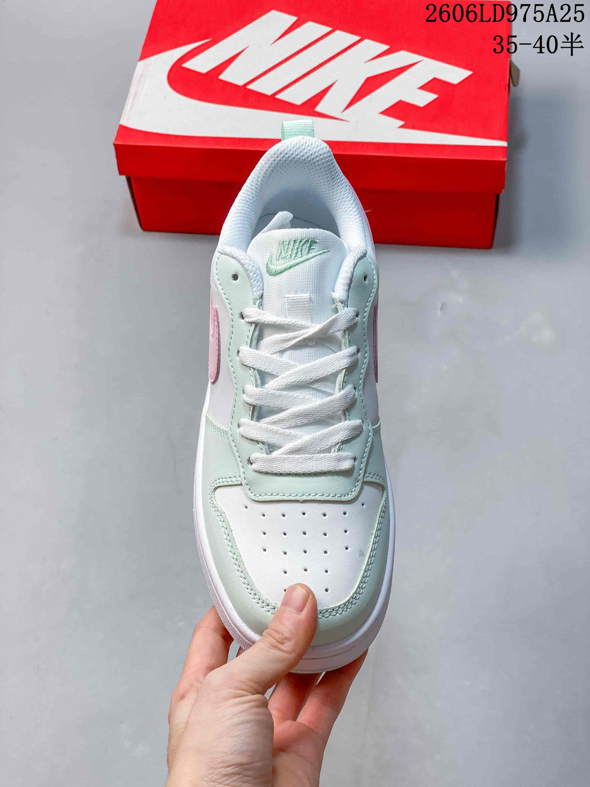 Top view of a Nike Court Borough Low sneaker showing its laces and perforated toe.