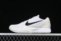 Side view of white Nike Kobe VI Protro basketball shoe with black Swoosh