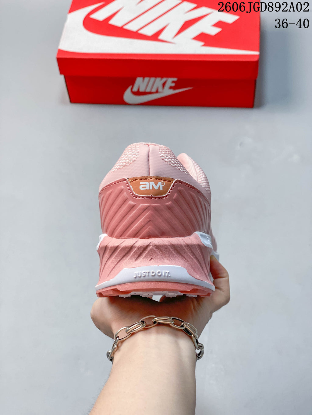 Rear view showing the pink heel and molded heel details
