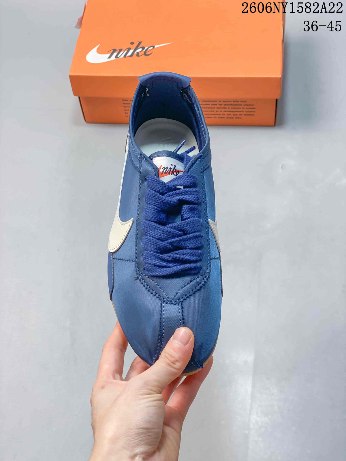 Top view of the blue lace-up sneaker