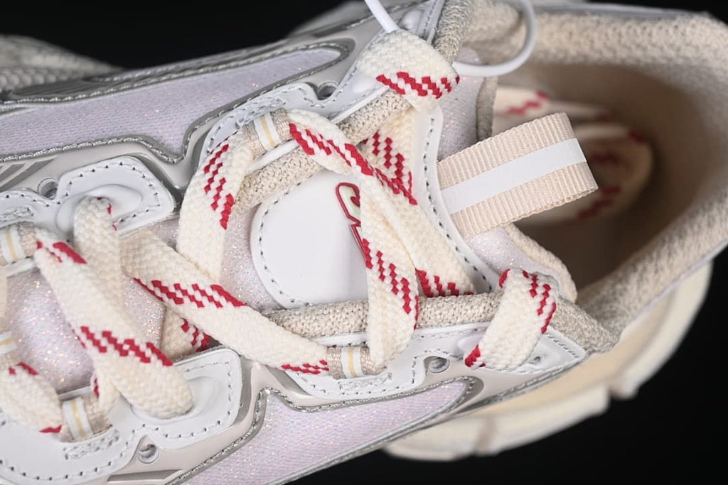 Close-up of the patterned laces and tongue area