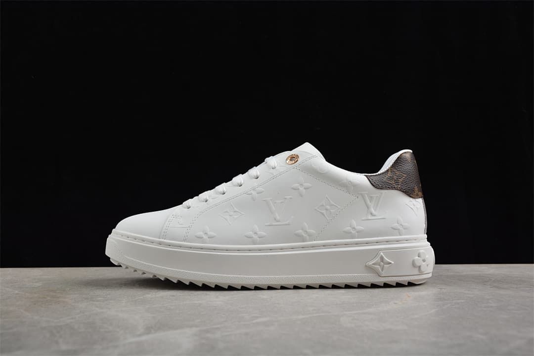 Side profile of the white platform sneaker against a dark background
