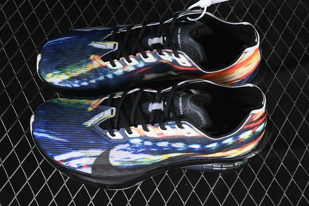 Pair of multicolor Nike Vaporfly NEXT% 4 shoes viewed from above